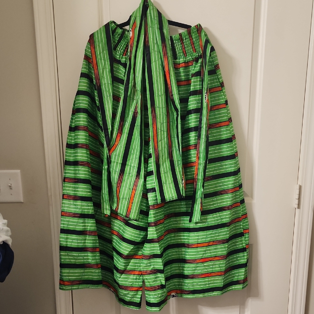 Vibrant Striped Green and Black Skirt Set